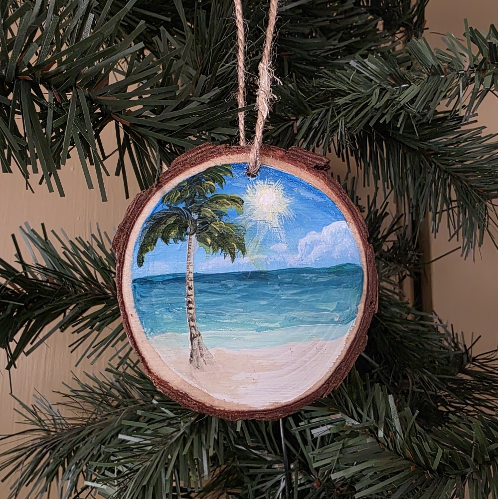 Hand-painted beach scene Christmas ornament